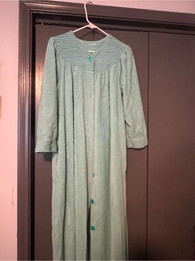 Light Aqua Chenille Long Button Robe / Duster
